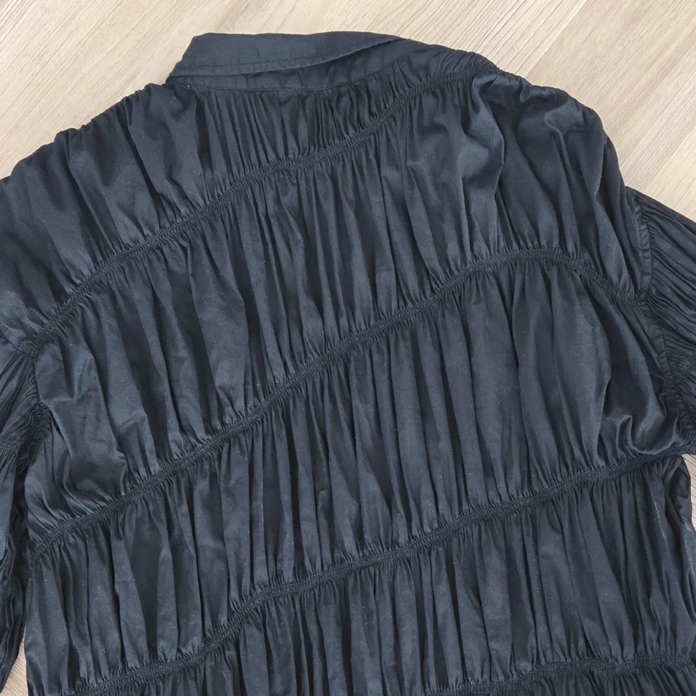 Zara Black Collared Rouched Oversized Shirt Small - Picture 7 of 7